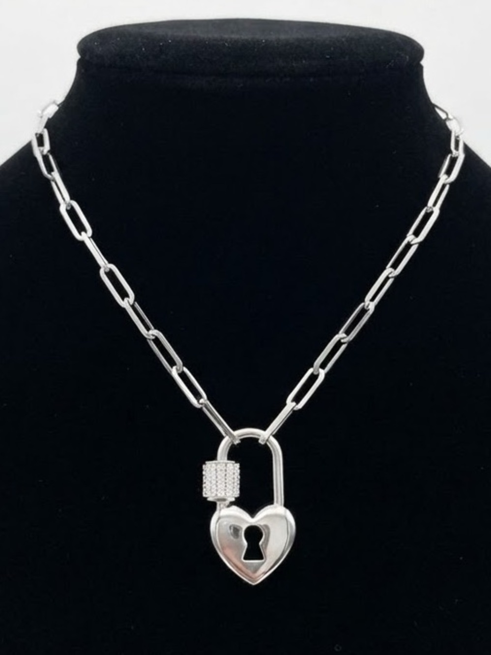 Heart Lock Pendant Paperclip Necklace 17.5” Stainless Steel NEW